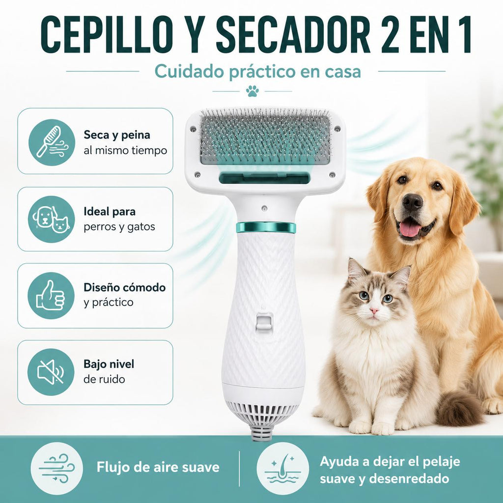 Cepillo Secador 2 en 1 para Perros y Gatos
