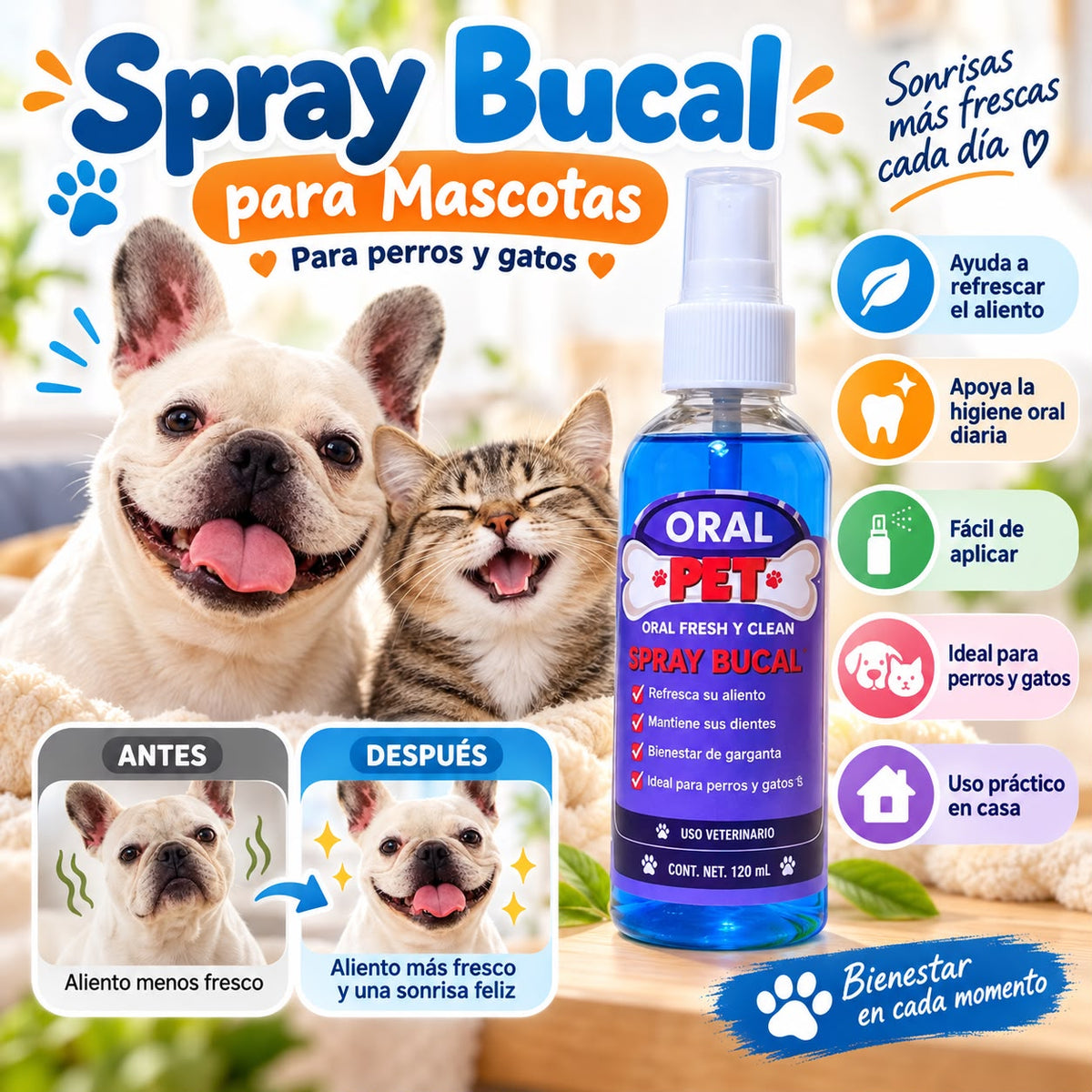 Pack Cuidado Mascotas 3 en 1 | Cepillo de Vapor + Quitapelos + Spray Bucal
