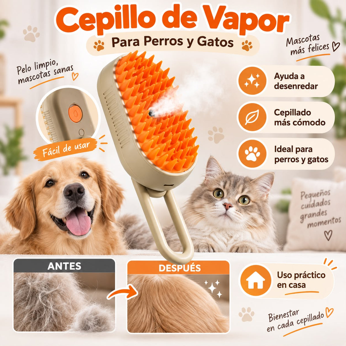 Pack Cuidado Mascotas 3 en 1 | Cepillo de Vapor + Quitapelos + Spray Bucal