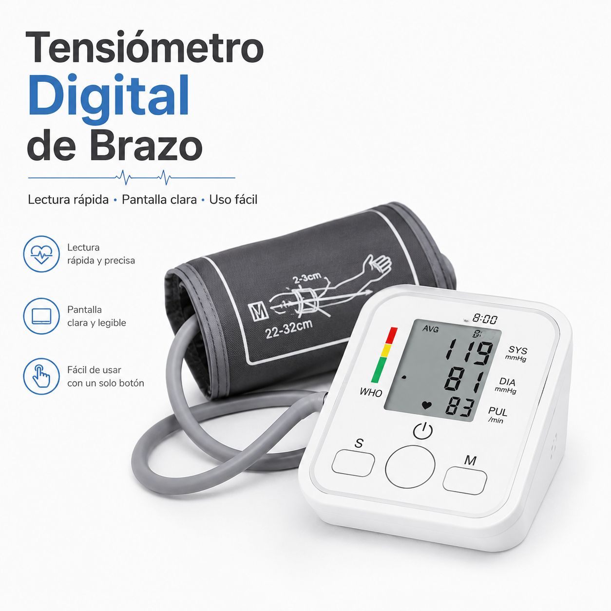 Tensiómetro Digital de Brazo con Pantalla LCD