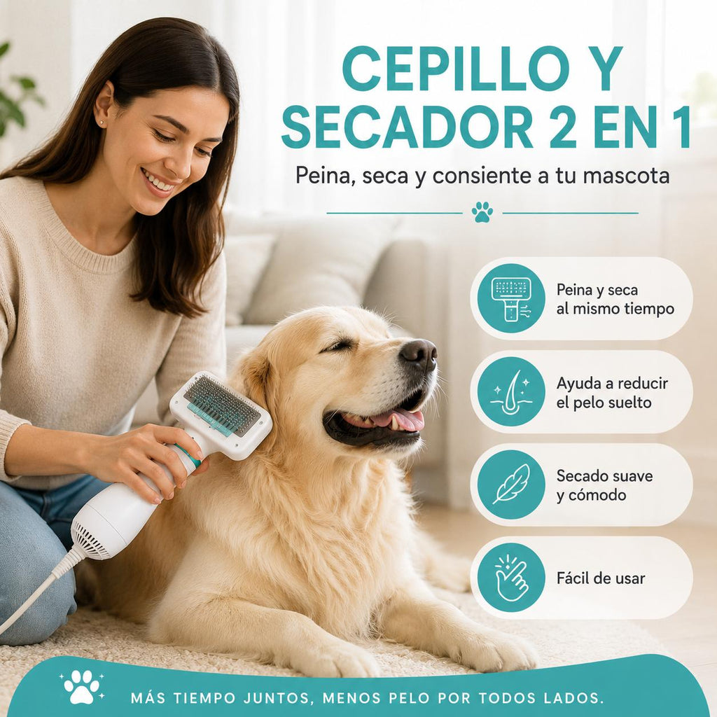 Cepillo Secador 2 en 1 para Perros y Gatos