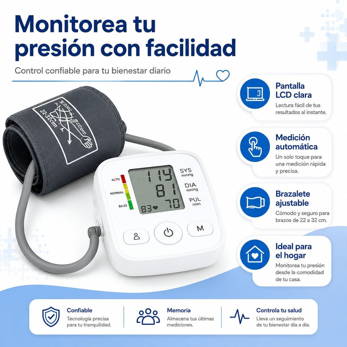 Tensiómetro Digital de Brazo con Pantalla LCD