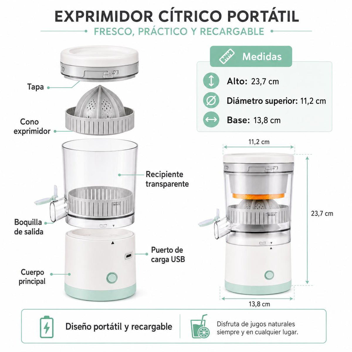 Exprimidor Eléctrico Inalámbrico para Cítricos